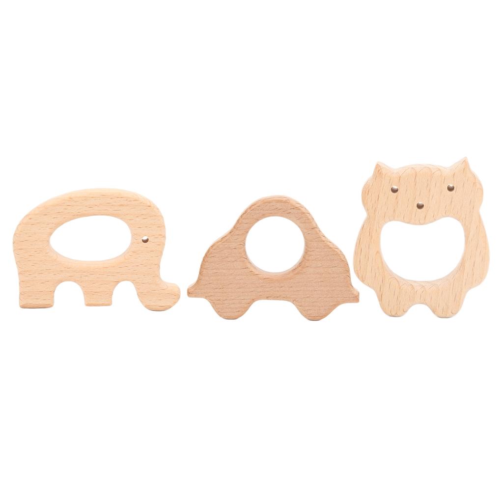 5Pcs Wooden Teether Toys Natural Beech Sturdy Durable Impact Resistance Smooth Safe Non Toxic Wood T