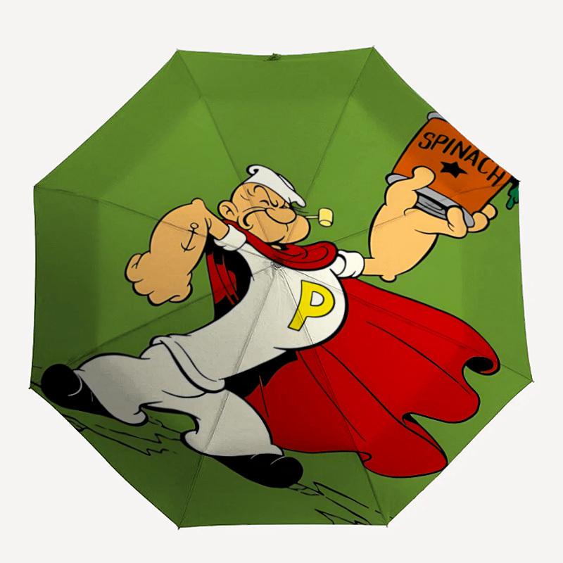 

1PC Popeye Spinach Automatic Open/Close Folding Cute Umbrella, Windproof 8 Ribs Construction, Lightweight Travel Umbrella, Ideal Gift 0902018