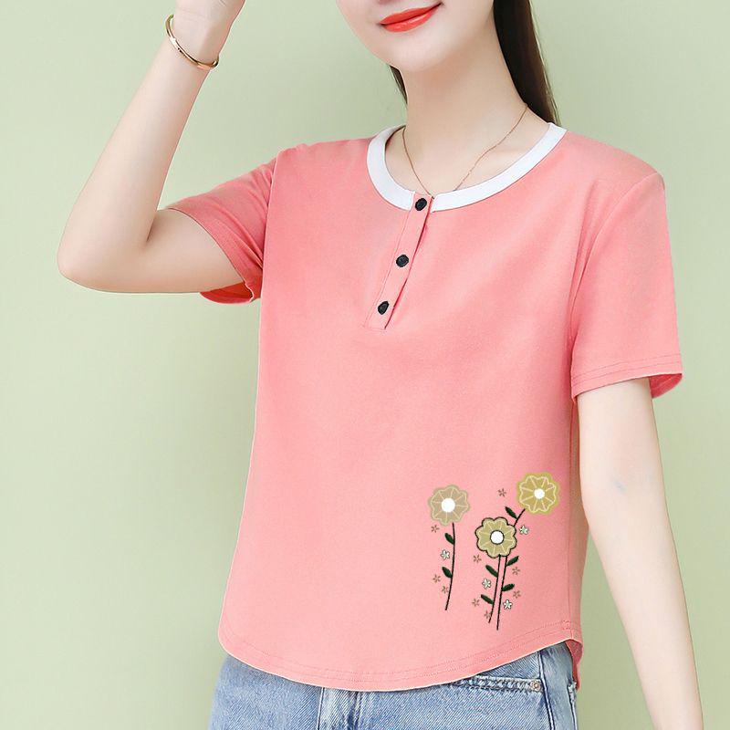 

Women s Pure Cotton Short Sleeve T-Shirt, Summer 2025, Slims & Covers Belly, Sweet & Irregular Slim-Fit Design 3XL