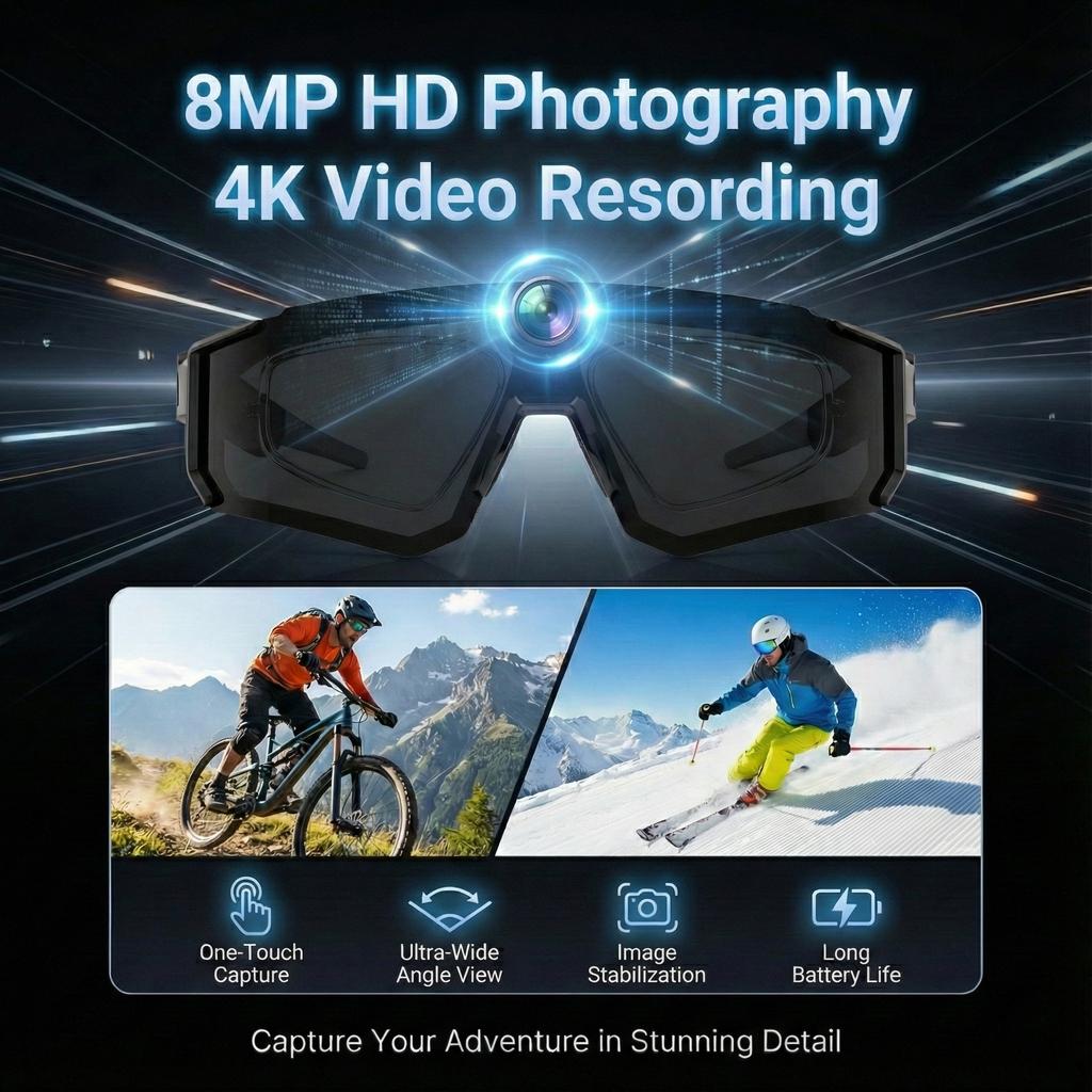 New 800W HD Smart Glasses 32GB Anti-Shake Camera Glasse Video Record AI Translation Sport Sunglasses Driving IP66 Goggles Bluetooth Playback Unisex