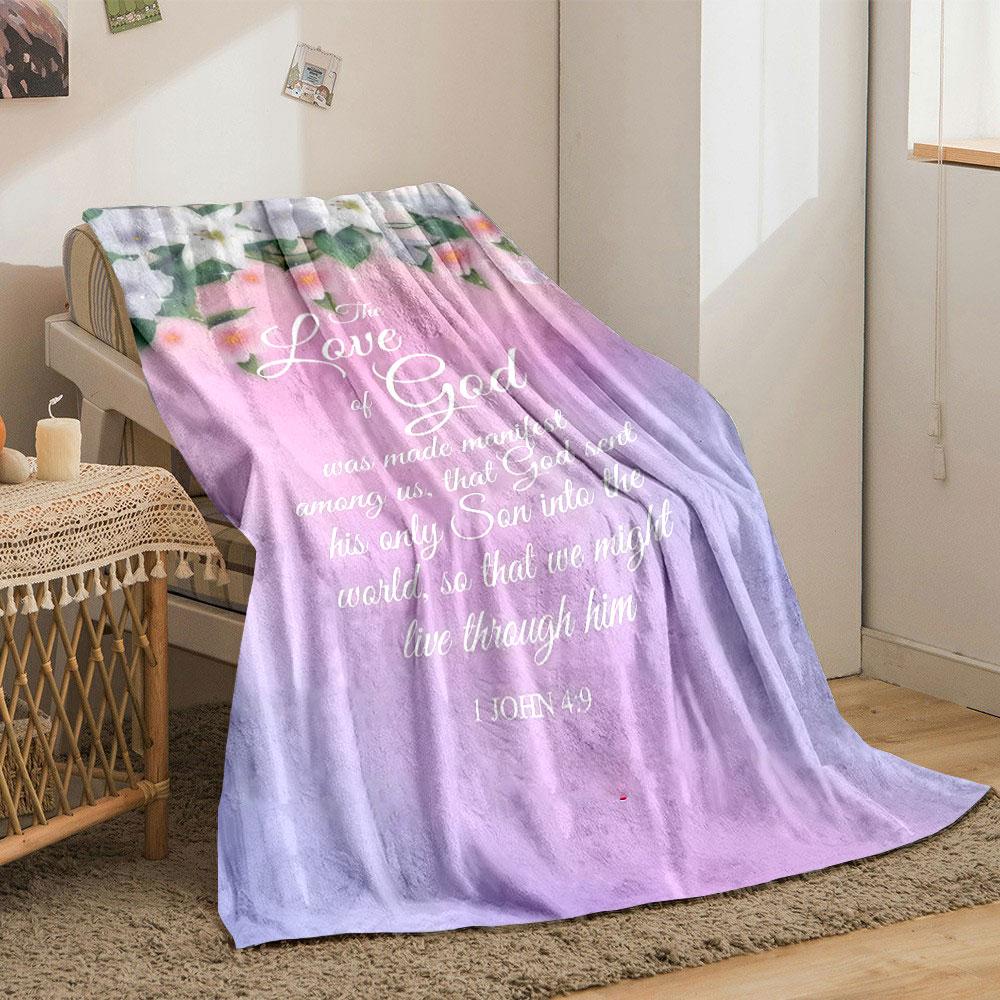 The Love of God Themed Flower Print Blanket Printed Blanket for Living Room Bed Couch Lunch Break Soft Cozy Blanket for Friend's Festival Gift