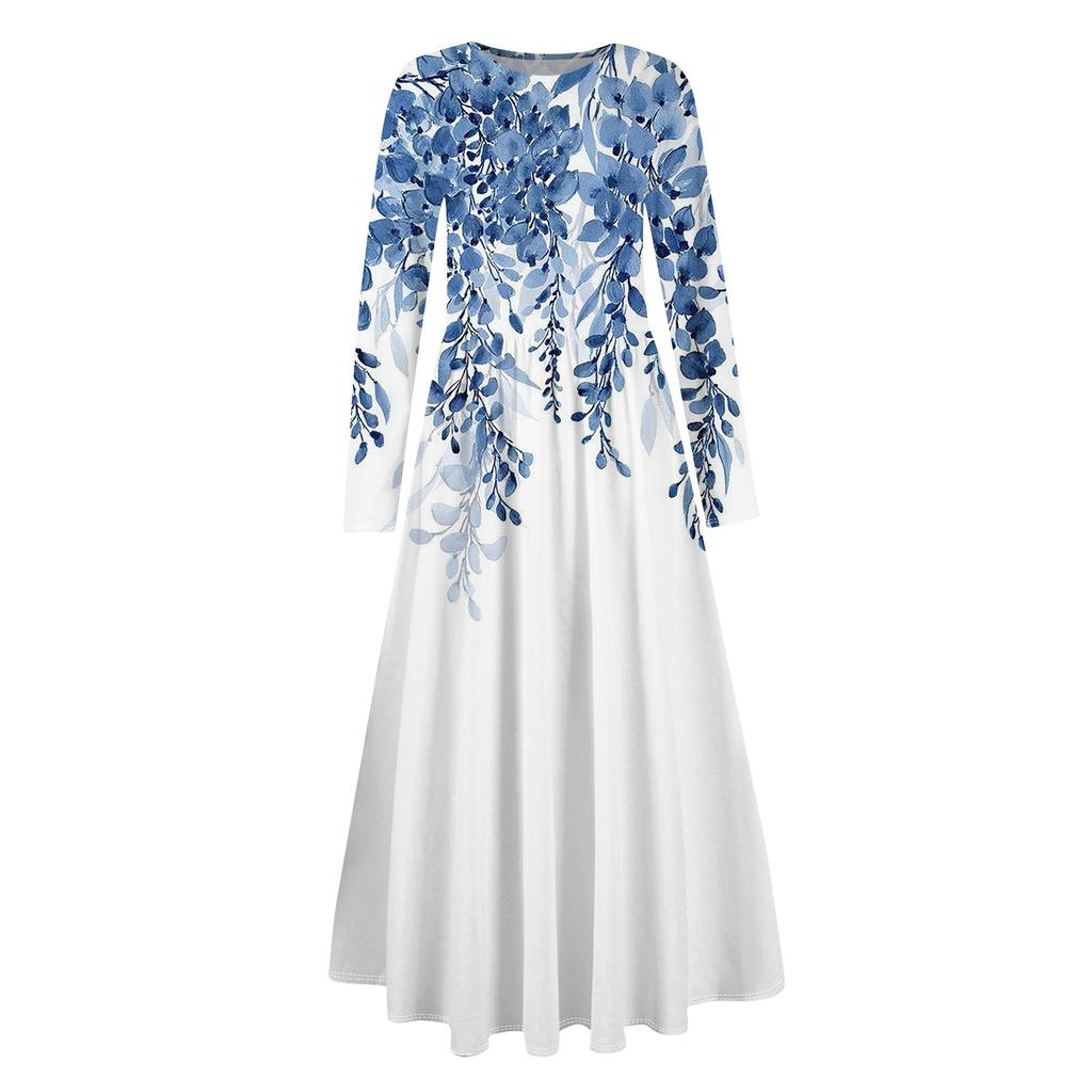 Women's Casual Fashion Long Sleeve Graphic Printed Vintage Long Dresses Fall