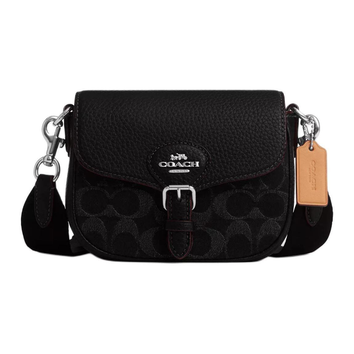 

Coach Amelia 16 Snap Closure Multi-Functional Pocket Signature Denim And Soft Pebble Leather Crossbody Bag Small Women crossbody bag CQ187-SVBK Basic Set (Bag+Dust Bag)
