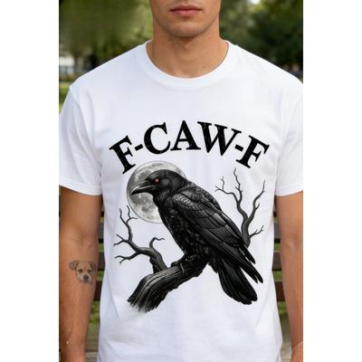 Taglie Europee Black Crow, Maglietta F-Caw-F | Maglietta Gotica Luna del Corvo, T-shirt da Uomo 100% Girocollo, Vestibilità Classica per Tutti i Giorni, Taglie Multiple