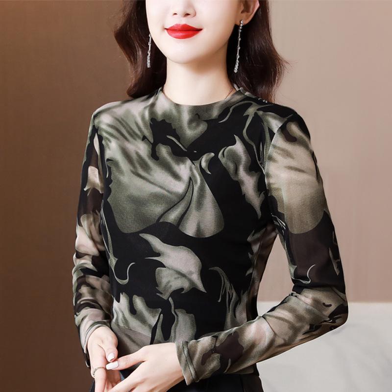 Printed Niche Top for Women Long-sleeved Autumn and Winter Large-size Mother T-shirt Design Sense Base Blouse
