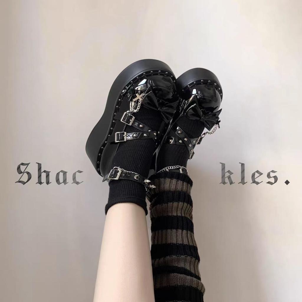 Style small leather shoes women's goth big head shoes style platform muffin shoes sweet cool girl lolita Japanese