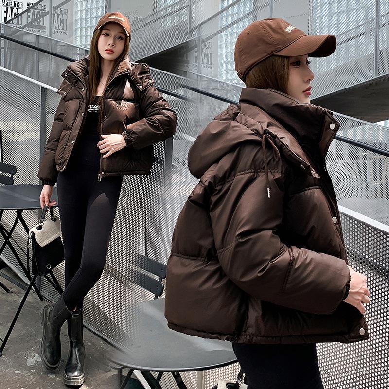 2025 new winter clothes, Korean version of short women's down cotton clothes, loose bread jackets, cotton jackets, fashionable hooded padded jackets