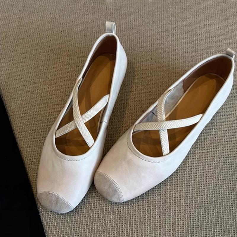 Super soft lambskin~ Retro French single shoes women's flat ballet shoes shallow mouth evening shoes cross belt Mary Jane shoes