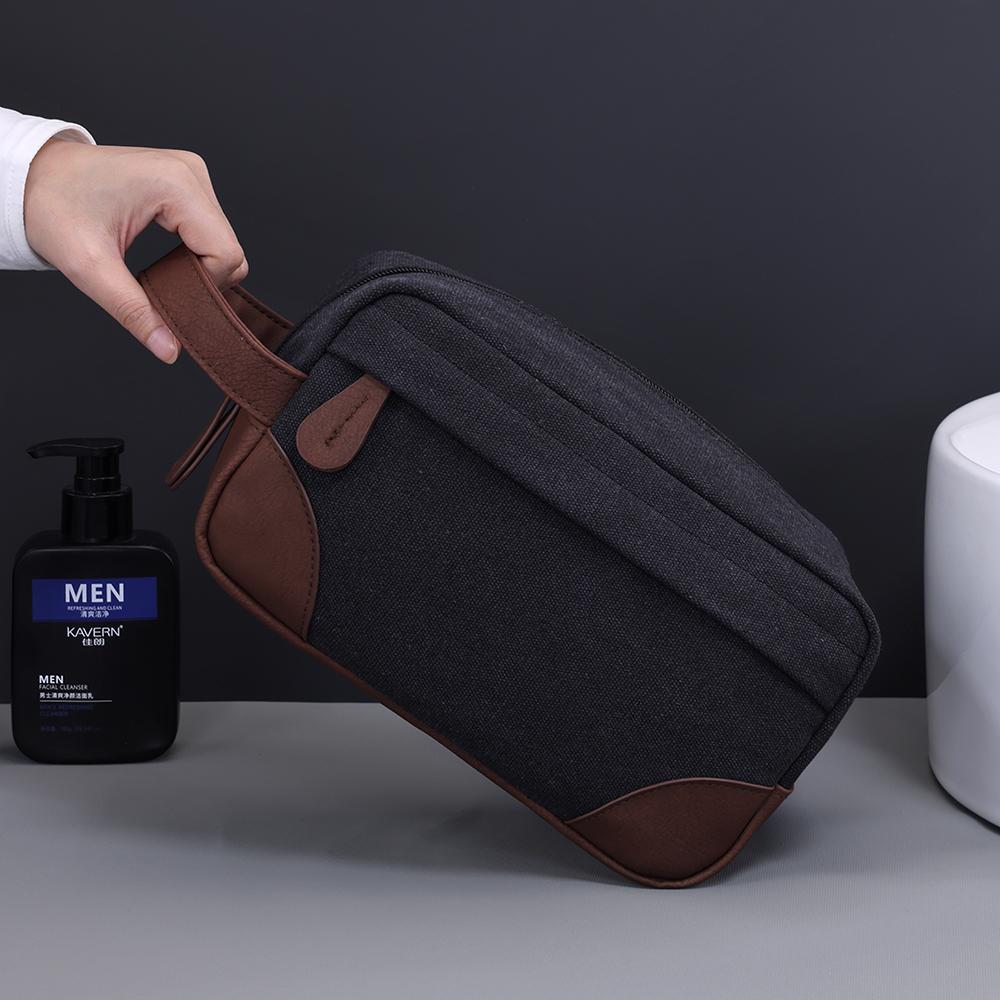 Handing Toiletry PU Leather Canvas Men Wash Shaving Women Toiletry Storage Waterproof Makeup Travel Organizer Retro Cosmetic Bag
