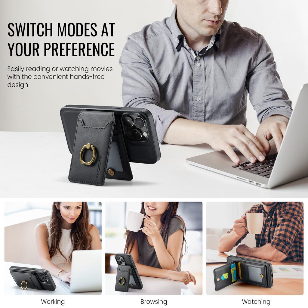 MAGKING K1 Series For iPhone 16 Pro Magnetic Case PC+TPU+PU Phone Cover with Card Holder Kickstand