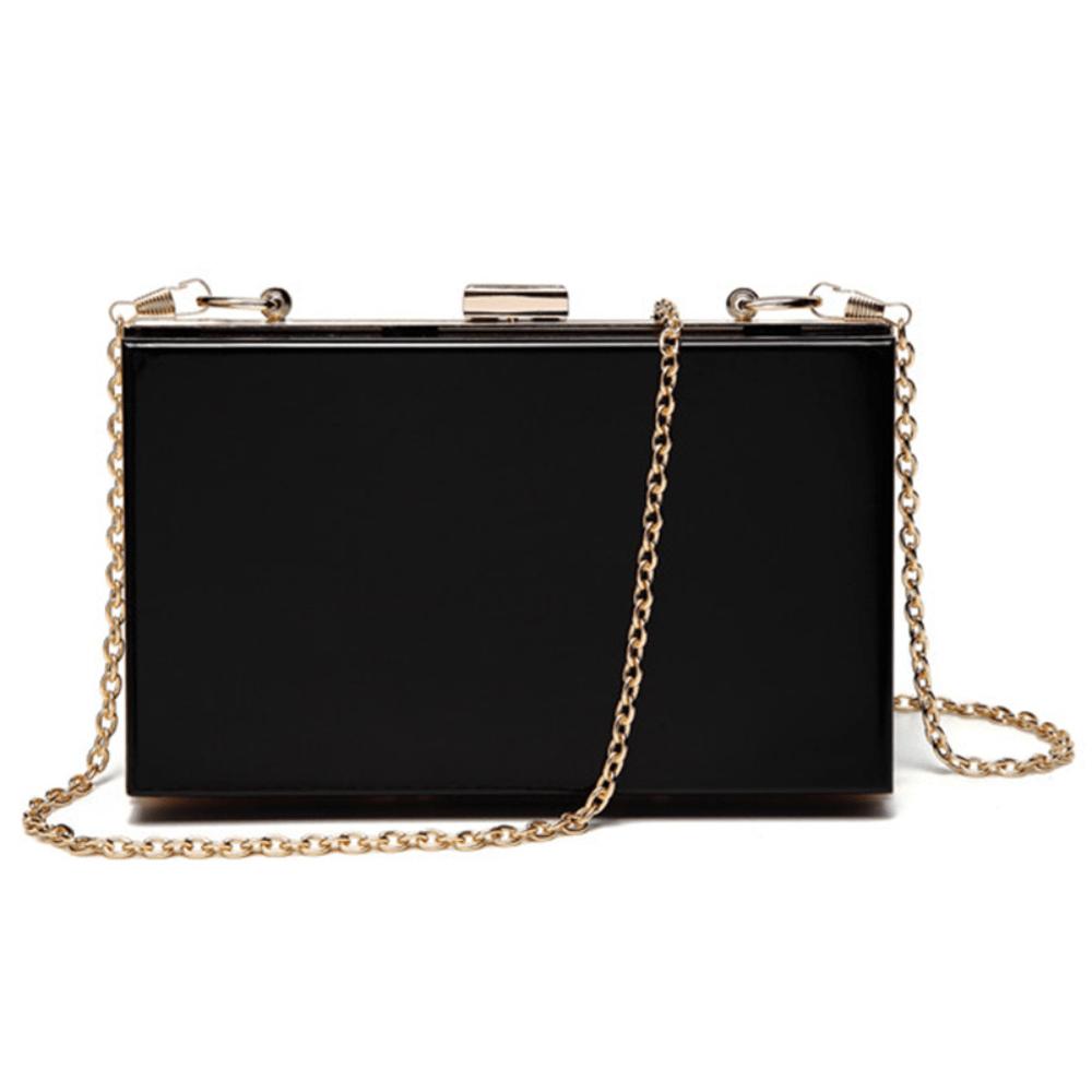 Transparente Box Damen Clutch Abendtasche Schultertasche Kleines Quadratisches Tasche Umhängetasche mit Kette Black bunt