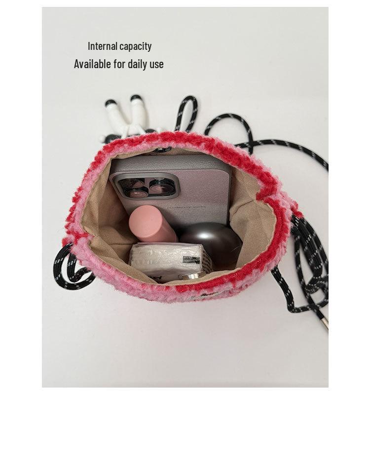 Plüsch Umhängetasche im koreanischen Stil mit Regenbogen-Punkten in Rosa für Mädchen