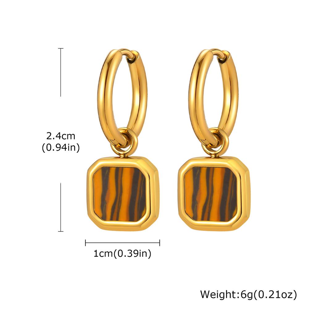 Trendy Geometric Tiger Eye Natural Stone Pendant Earrings for Men Boys, Blue Green Stone Stainless Steel Drop Earrings Jewelry