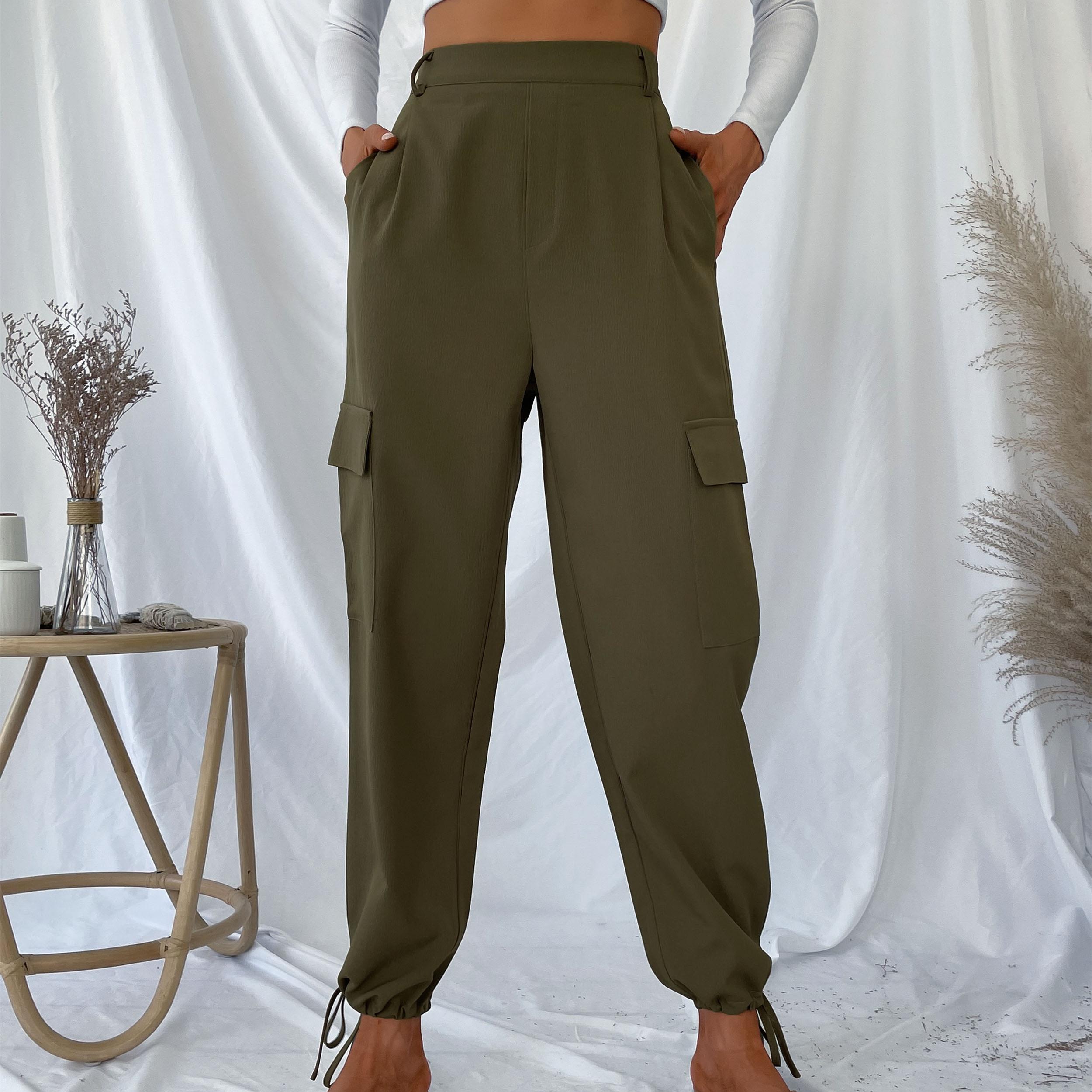 

Женские модные повседневные однотонные брюки с карманами и принтом, брюки и капри XL армия зеленый