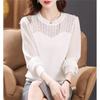 Mesh Sleeved Bottoming Shirt for Women's Spring Autumn Hollowed Out Knittwear New Ice Silk Long Sleeved T-shirt Knitted Top
