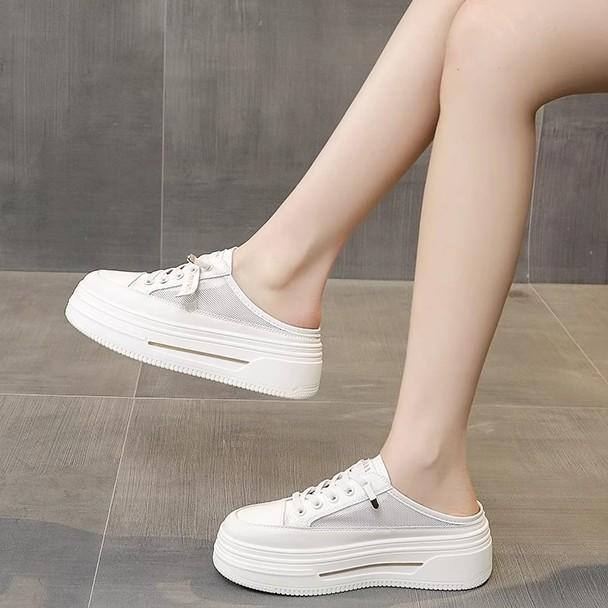 2025 summer new bag head half slippers women's outer wear shoes casual one-pedal lazy thick-soled white shoes sandals