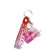 Strawberry Bear Doll Keychain with Colorful Oil-Filled Bottle and Milk Tea Cup Pendant
