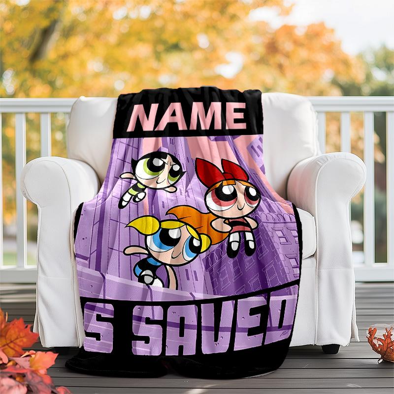 Customizable The Powerpuff Girls Throw Blanket – Personalized Name, All-Season Cozy Snug Blanket, Machine Washable, Personalized Blanket