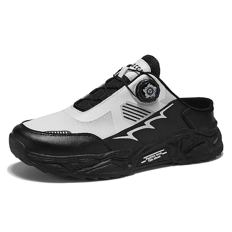 Men's Breathable Rotating Shoelaces Casual Shoes Summer Soft-sole Non-slip Outdoor Hiking Walking Shoes Fashion Joker Flat Shoes