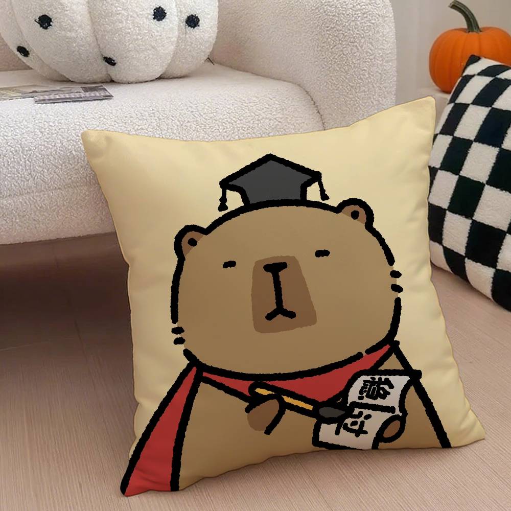 Capybara Cartoon Niedlicher Kissenbezug Hausstaubmilbenabweisender Kissenbezug Verdeckter Reißverschluss Seidig Kurzer Plüsch Sofakissenbezug