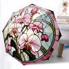1pc Orchid Stained Glass Automatic Umbrella | Portable Foldable 8-Rib Manual Open, Cute Birthday & Holiday Gift for Outdoor Yy260107118