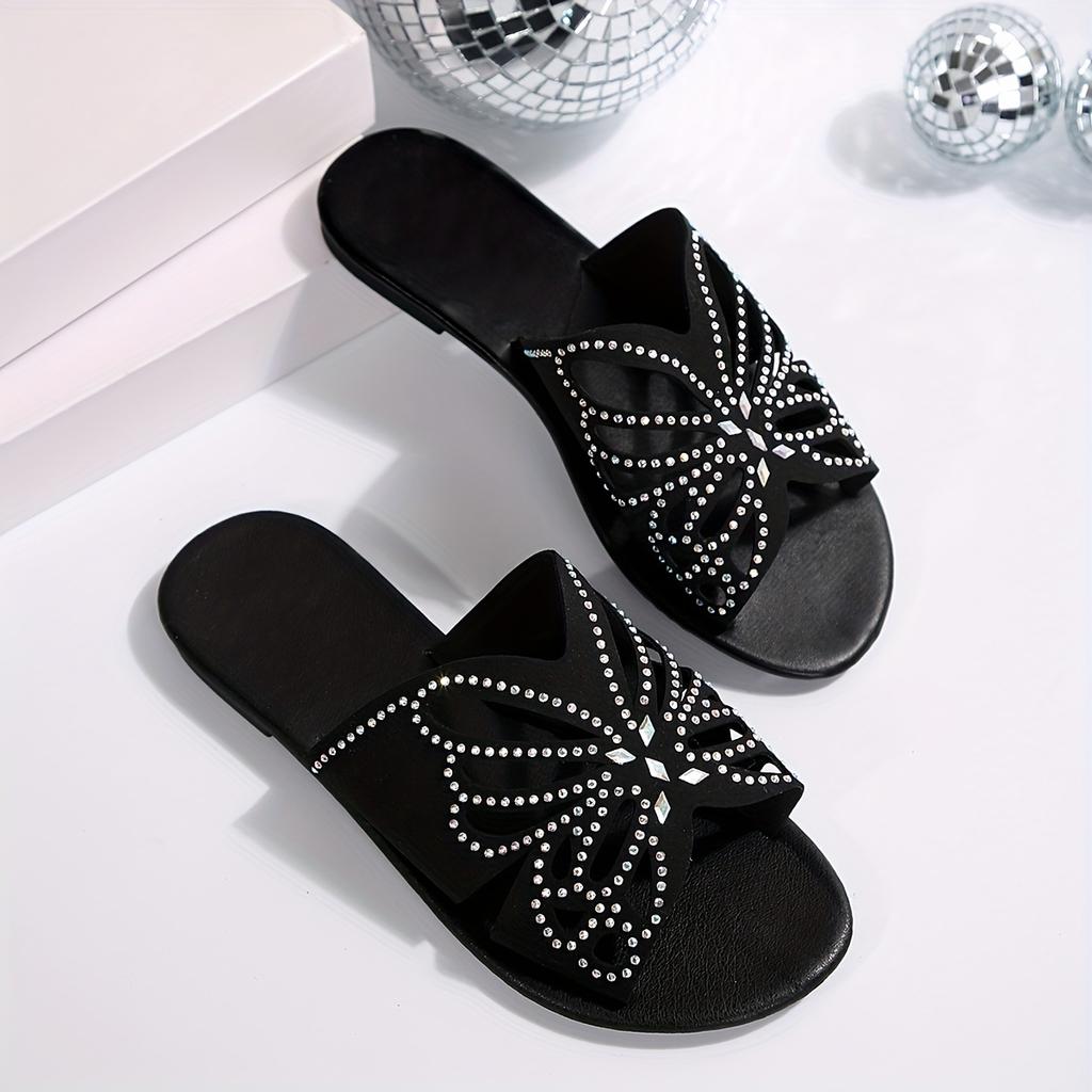 Sexy Hohl-Rhinestone-Schmetterlings-Mode-Slipper, Offene Zehen-Strandsandalen für Damen, Damenschuhe