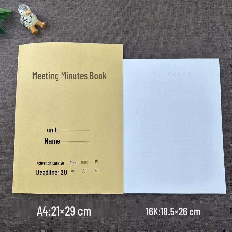 A4 Meeting Minutes Book with Cowhide Cover - Thickened Paper Notebook for Enterprise Records