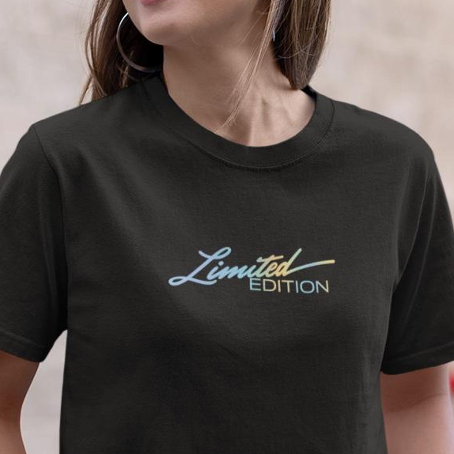 Limited Edition Rainbow Gradient Text Modern Statement Minimal Typography Tshirt 2XL