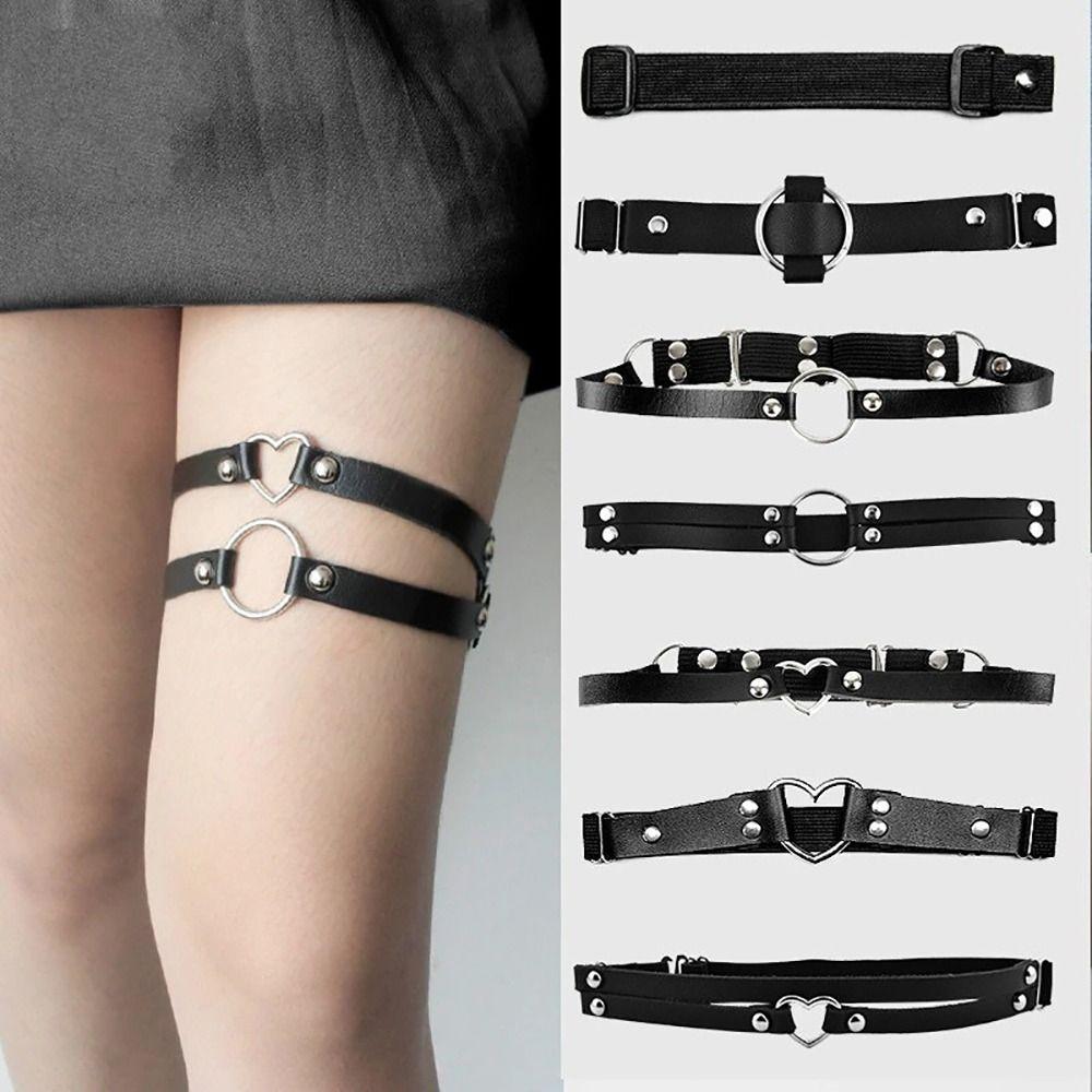 1Pcs Black Heart Leg Garter Belt Elastic Straps Thigh Harness Stockings Punk Gothic Accessories