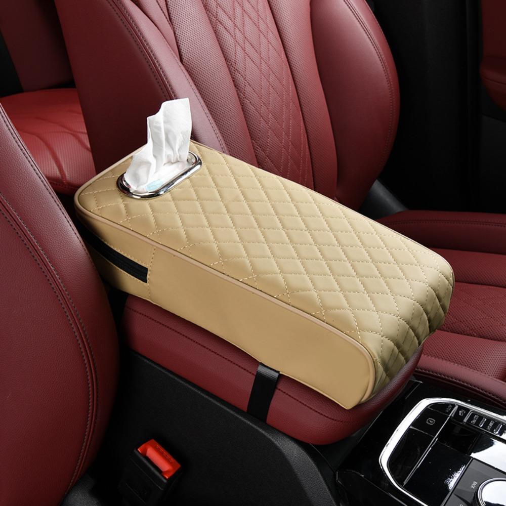 Universal Armrest Box Mat Solid Color Car Decor Car Armrest Box Cover PU Leather Armrest Box Protection Cover