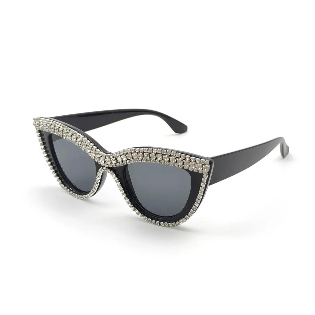 1PC Women's Black Plastic Frame Artificial Diamond Cat Eye Shaped Handsome Sweet Cool Wear Fashion Decoration Glasses Summer Hol