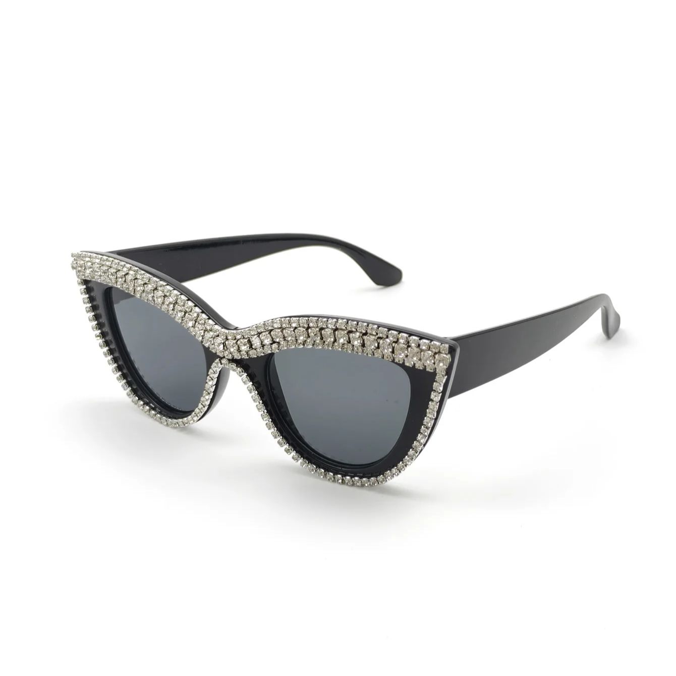 

1 шт. Женские черные пластиковые очки с оправой, украшенные искусственными бриллиантами, формы «кошачий глаз», стильные, милые, крутые, модные, для украшения, летние