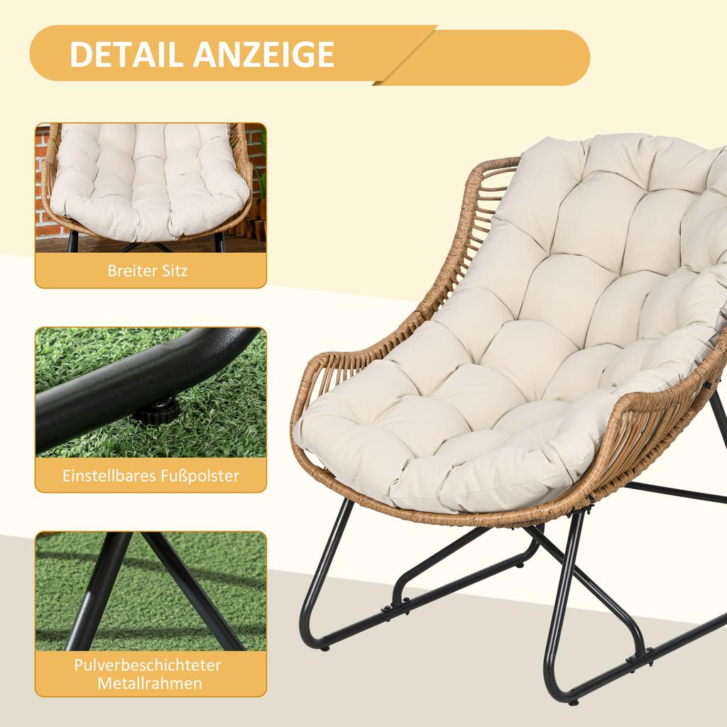 Gartenlounge, Rattan-Optik, Outdoor-Sessel, mit Kissen, Metallgestell, 75x101x90 cm, Natur/Khaki/Schwarz