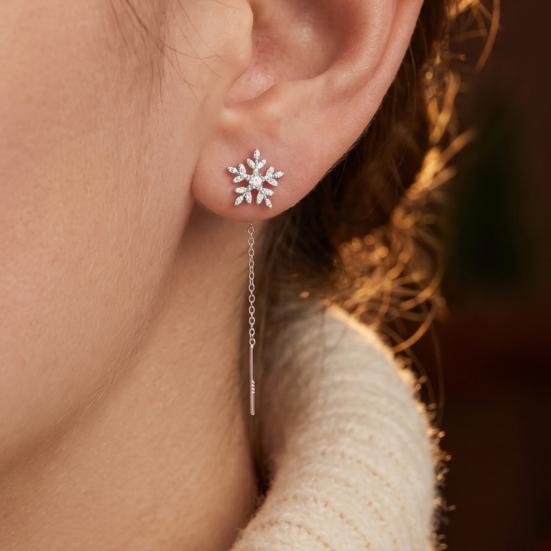 Minimalist Daily Earrings 1 Pair Snowflake for Women, Sparkling Dangle Earrings, Winter Long Themed Jewelry Chain Ear Line Drop Christmas Gifts