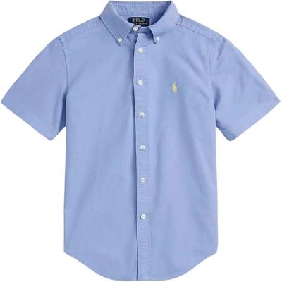Polo Einfarbig Logo Bestickt Einreihig Kurzarm Hemd Kinderhemden Blau 323934846-001