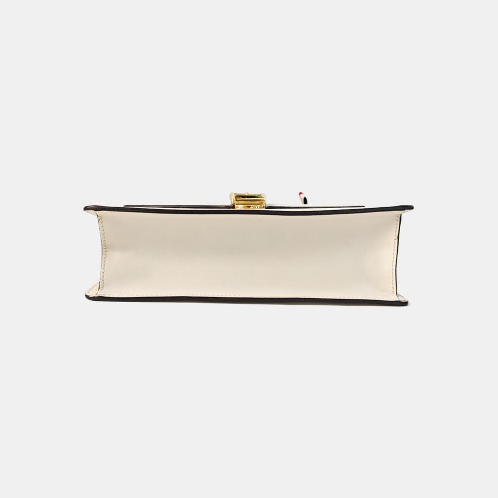 [Pre-Owned] Sylvie Gold Buckle Striped Web Satin Bow Wide Shoulder Strap Leather Handbag - Good #ECHIWD