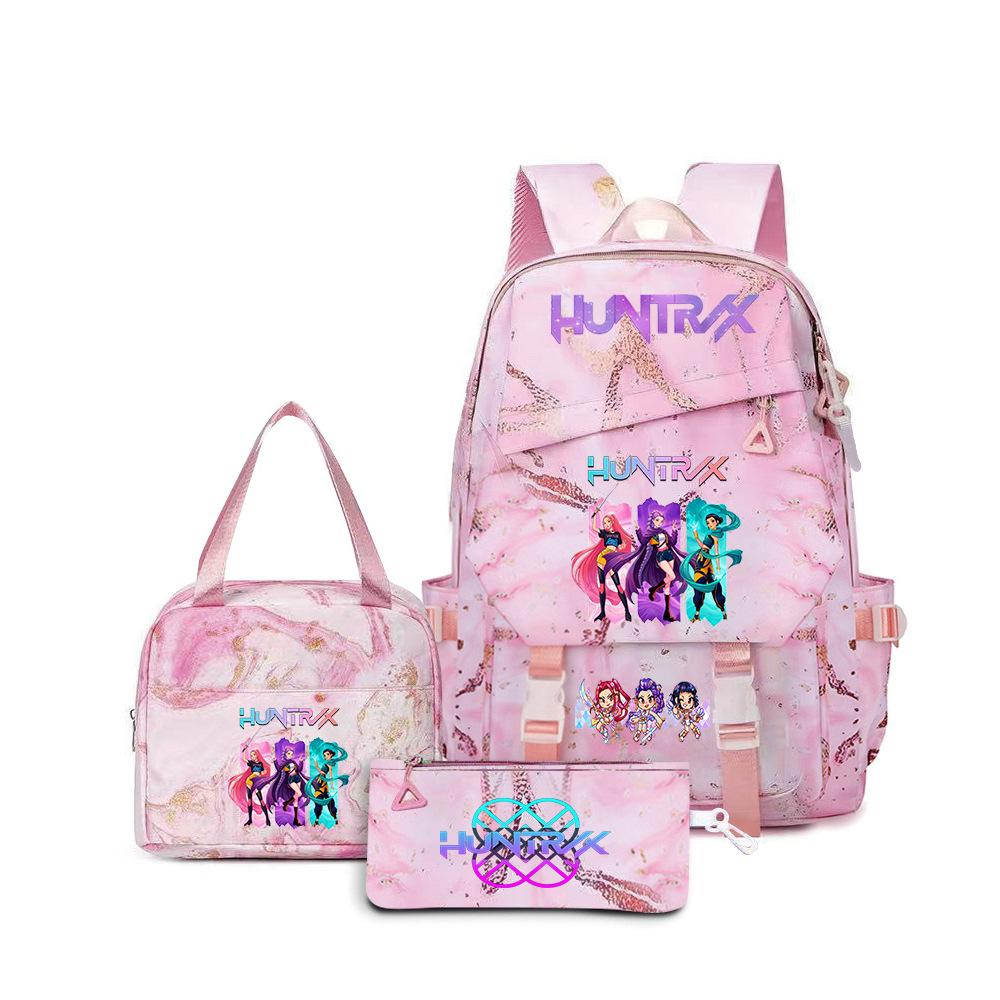 K-Pop Demon Hunter Girl Group Backpack Demon Boy Group Cartoon Anime Lunch Bag Pencil Case Three-Piece Set