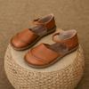 Retro Handmade Brown Leather Flats Sandals 2025 Summer New Casual Versatile Comfortable Soft Sole Women's Shoes