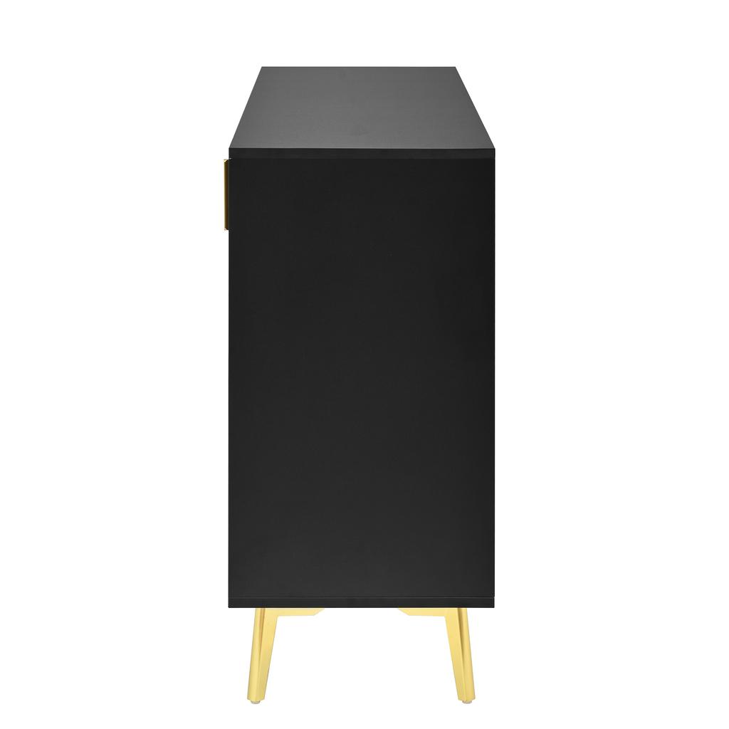 Sideboard mit goldenen Griffen und Beinen, 4 Türen, 4 Schubladen, mit abnehmbarer Laminatplatte, geeignet für Wohn- und Esszimmer, 140*38*82 cm.