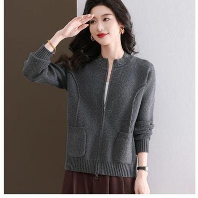 2025 Zipper Cardigan Sweater Women's Short Jacket Knitted New Fashionable Loose Top