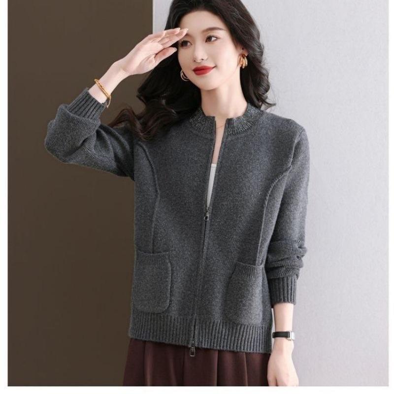 2025 Zipper Cardigan Sweater Women's Short Jacket Knitted New Fashionable Loose Top