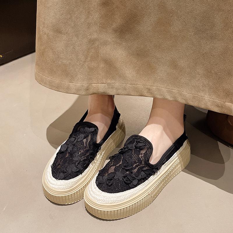 Thick-soled Mesh Breathable Single Shoes Women's 2025 Spring and Summer New Fairy Wind Fisherman Shoes One Pedal Lazy Shoes Loafers