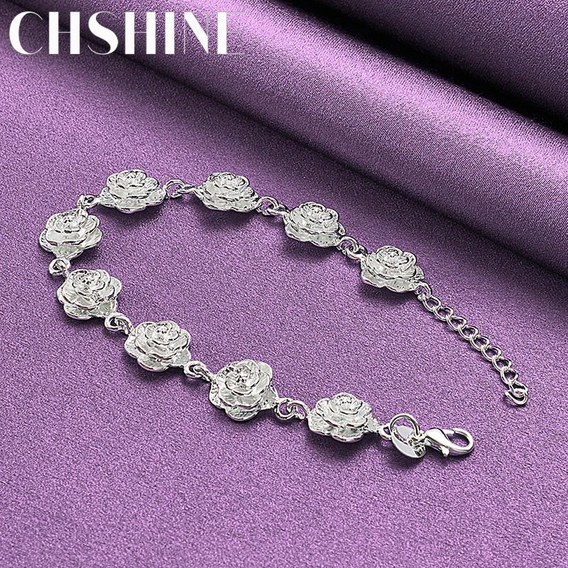 CHSHINE 925 Sterling Silver Rose Flower Chain Bracelet For Lovers Wedding Fashion Charm Jewelry