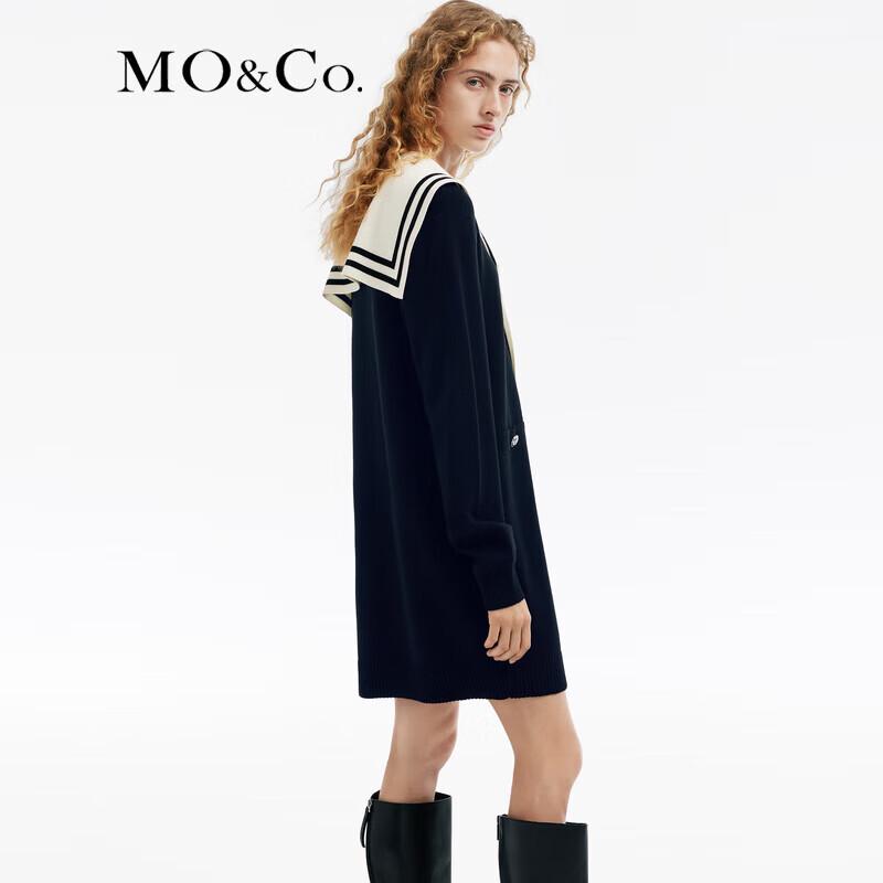 MO&Co. 2024 Spring Merino Wool Blend Shawl Dress with Navy Collar