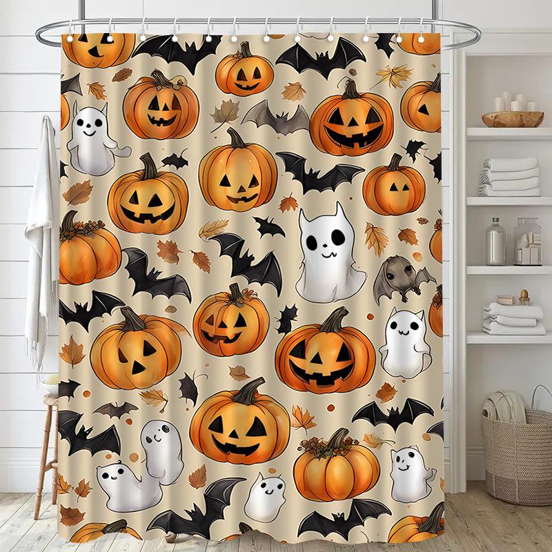 Close-Up Of The Pumpkin Monster Washable Dirt-Resistant Shower Curtain Shower Head Waterproof Polyester Bath For Home Decor