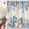 Winter Christmas Shower Curtain,Holiday Blue Snowman Bath Curtain Xmas Gift,Eucalyptus Leaf Flower Floral Bathroom Accessories