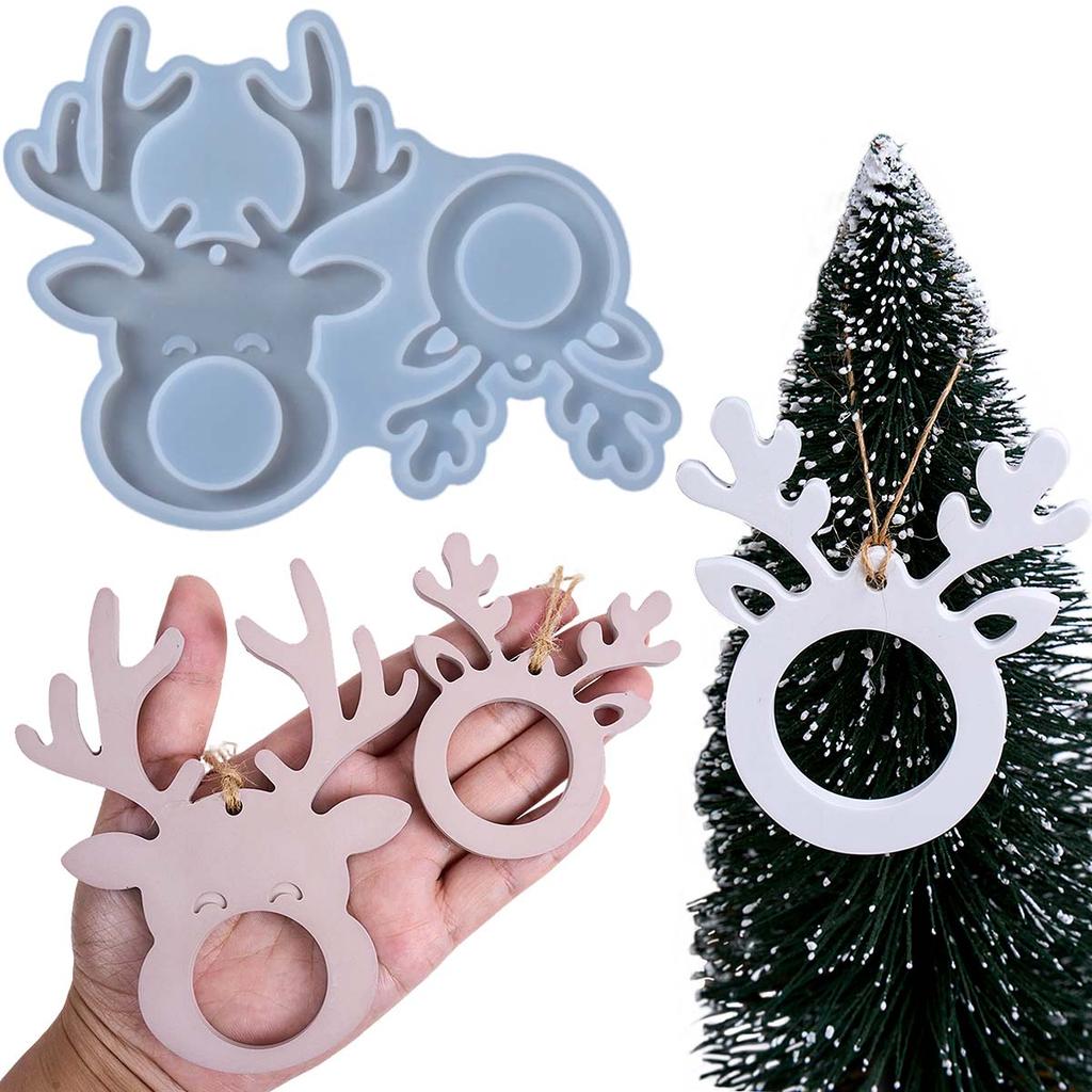 3D Elk Listing Silicone Mold DIY Christmas Tree Hangtag Craft Making Kit Plaster Epoxy Resin Casting Molds Home Xmas Decor