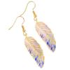 Gradient Feather Dangle Earrings Iridescent Enamel Leaf Drop Earrings Gold Tone Hook Earrings for Women