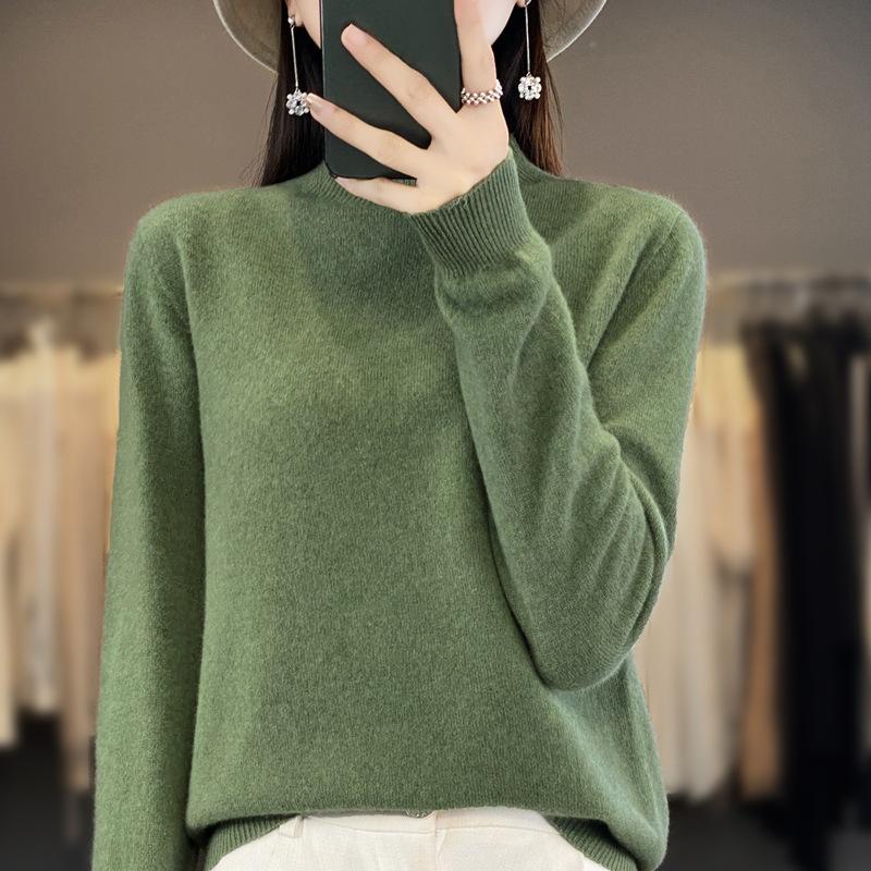 Semi-high-neck Knitted Base Layer Sweater, Autumn and Winter Base Layer Pullover Sweater for Women