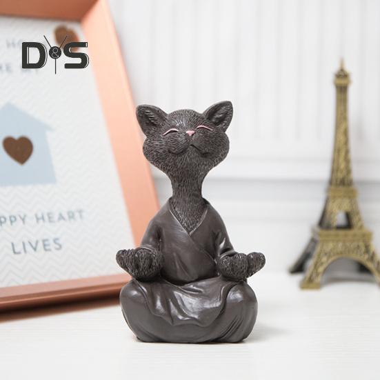 Meditation Cat Statue Sitting Kitten Resin Figurine Zen Yoga Animal Sculpture Home Office Bookshelf Desktop Decoration Ornament